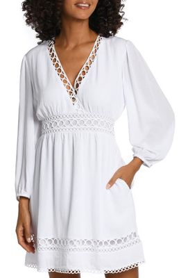 La Blanca Illusion Long Sleeve Cover-Up Dress in White