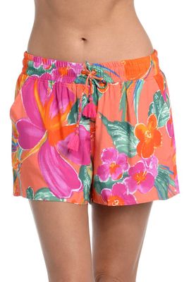 La Blanca Isla Swim Cover-Up Shorts in Hot Coral