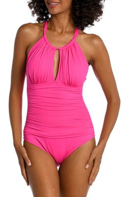 La Blanca Island Goddess High Neck One-Piece Swimsuit in Pop Pink