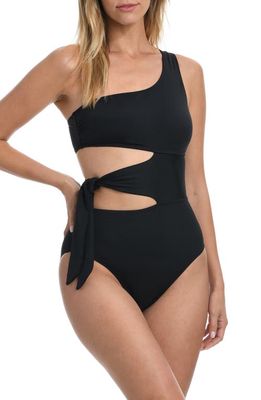 La Blanca Island Goddess One-Shoulder Cutout One-Piece Swimsuit in Black