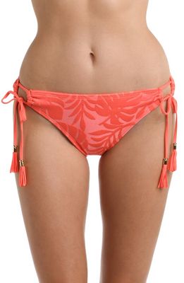 La Blanca Island Palm Adjustable Loop Hipster Bikini Bottoms in Coral 