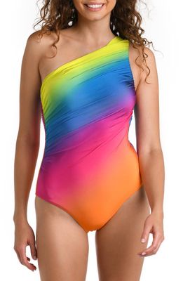 La Blanca Rainbow Shirred One-Shoulder One-Piece Swimsuit in Multi