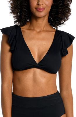 La Blanca Ruffle Bikini Top in Black