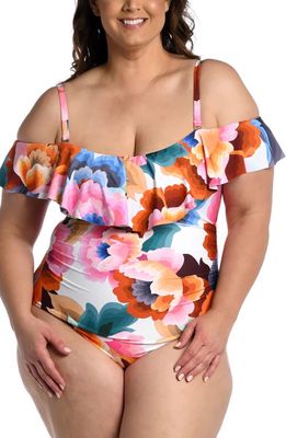 La Blanca Ruffle Floral Off the Shoulder One-Piece Swimsuit in Multi