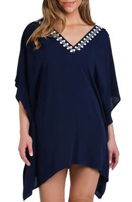 La Blanca Sea Scallops V-Neck Cover-Up Caftan in Indigo 