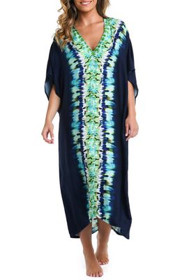 La Blanca Seas Print Cover-Up Caftan in Indigo 