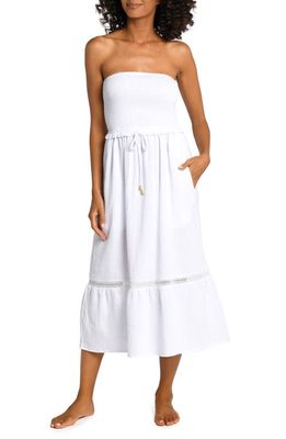 La Blanca Seaside Strapless Cotton Gauze Cover-Up Dress in White