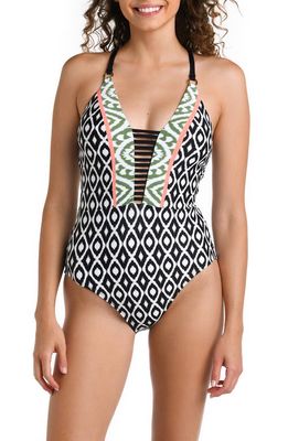 La Blanca Strappy Plunge One-Piece Swimsuit in Black