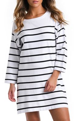 La Blanca Stripe Boat Neck Cover-Up Tunic in White With Black 