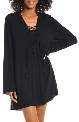 La Blanca V-Neck Cover-Up Tunic Dress in Black 