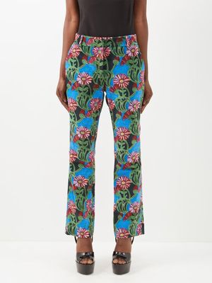 La DoubleJ - 24/7 Floral-print Velvet Trousers - Womens - Multi