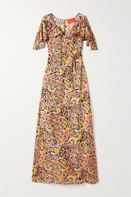La DoubleJ - 3-way Belted Ruffled Floral-print Silk-twill Maxi Dress - Yellow