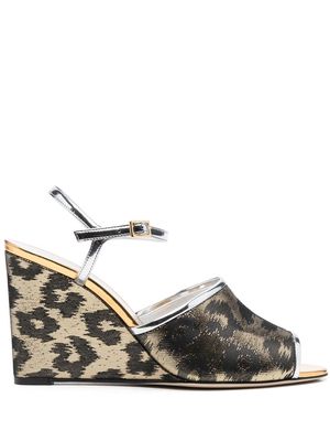 La DoubleJ 90mm leopard-print wedge sandals - Gold