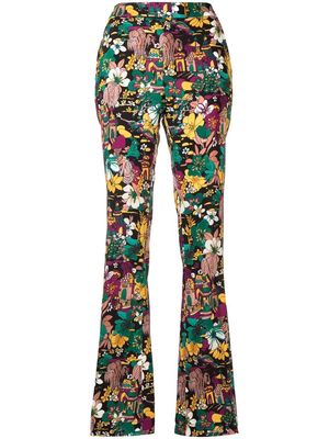 La DoubleJ all-over floral print bootcut trousers - Brown