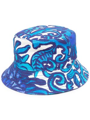 La DoubleJ Anemon cotton-chevron bucket hat - Blue