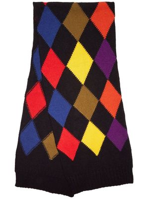 La DoubleJ argyle-check knitted scarf - Black