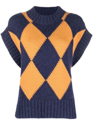 La DoubleJ argyle intarsia-knit vest - Blue