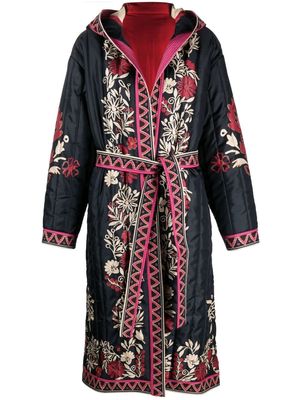 La DoubleJ belted floral-print coat - Black