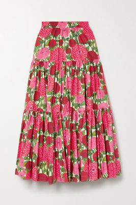 La DoubleJ - Big Tiered Floral-print Cotton-poplin Maxi Skirt - Pink