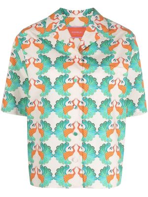 La DoubleJ Boxy peacock-print short sleeved shirt - Neutrals