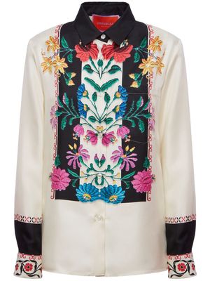 La DoubleJ Boy floral-embroidered silk shirt - Neutrals