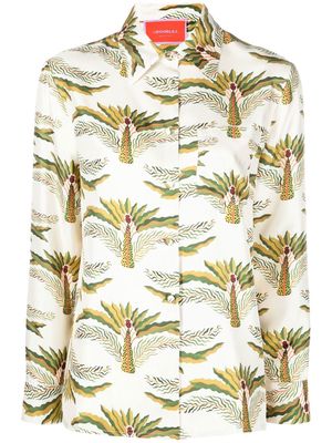 La DoubleJ Boy palm tree-print silk shirt - Neutrals