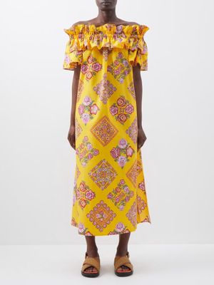 La DoubleJ - Breakfast Floral-print Cotton-poplin Dress - Womens - Yellow Multi