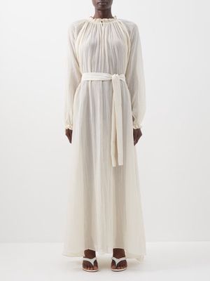La DoubleJ - Cerere Belted Cotton-blend Gauze Dress - Womens - Light Beige