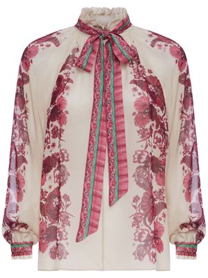 La DoubleJ Cerere floral-print silk blouse - Neutrals