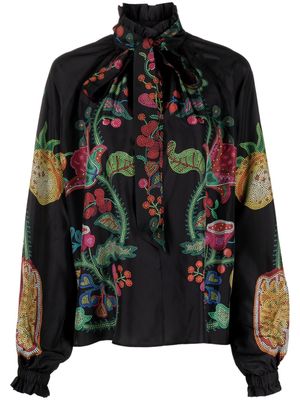 La DoubleJ Cerere Flower Placée-print blouse - Black