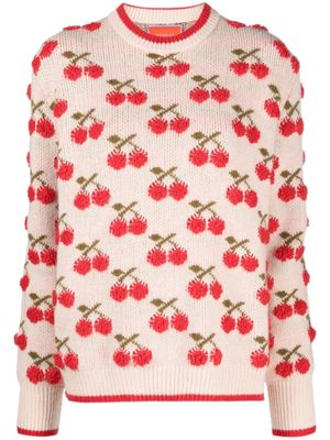 La DoubleJ Cherry intarsia-knit jumper - White