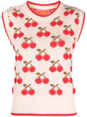 La DoubleJ Cherry patterned intarsia-knit vest - White