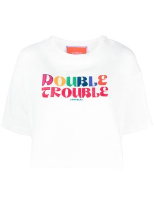 La DoubleJ Discman slogan-embroidered cotton T-shirt - White