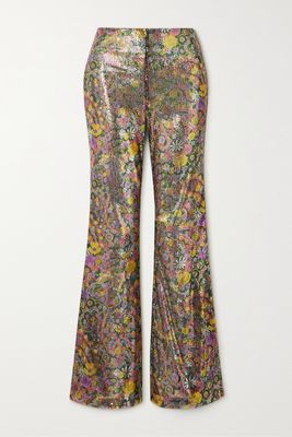 La DoubleJ - Disco Floral-print Sequined Tulle Flared Pants - Yellow