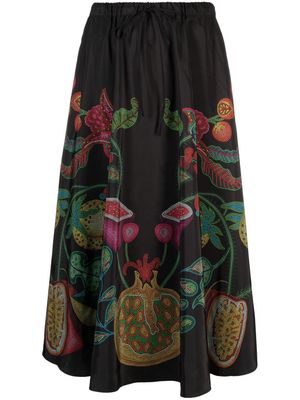 La DoubleJ Drawstring floral print A-line skirt - Black