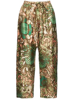 La DoubleJ elasticated-drawstring cropped trousers - Green