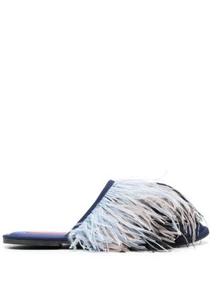 La DoubleJ feather-detail slippers - Blue