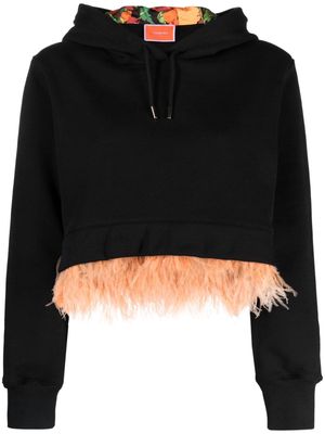 La DoubleJ feather-trim cropped hoodie - Black