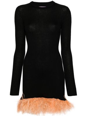La DoubleJ feather-trim ribbed-knit minidress - Black