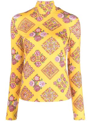 La DoubleJ floral check rollneck top - Yellow