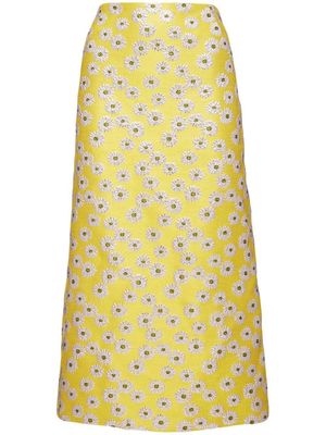 La DoubleJ floral-embroidered pencil skirt - Yellow