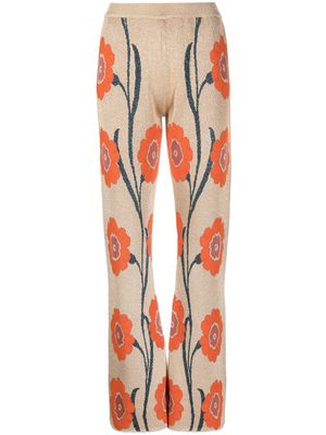La DoubleJ floral-jacquard straight-leg trousers - Gold