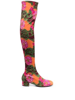 La DoubleJ floral knee-high sock boots - Orange