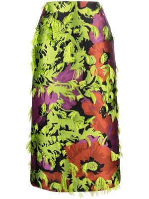 La DoubleJ floral pattern-jacquard frayed midi skirt - Purple