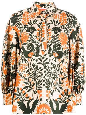 La DoubleJ floral-print puff-sleeves shirt - Neutrals