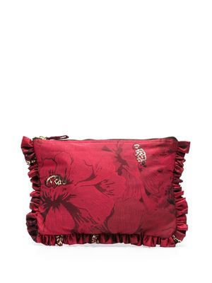 La DoubleJ floral-print ruffled clutch - Red