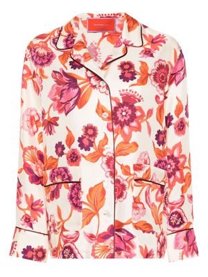 La DoubleJ floral-print silk pajama shirt - Neutrals