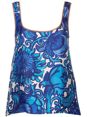 La DoubleJ floral-print silk top - Blue