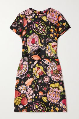 La DoubleJ - Floral-print Silk-twill Mini Dress - Black