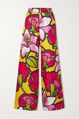 La DoubleJ - Floral-print Silk-twill Wide-leg Pants - Red